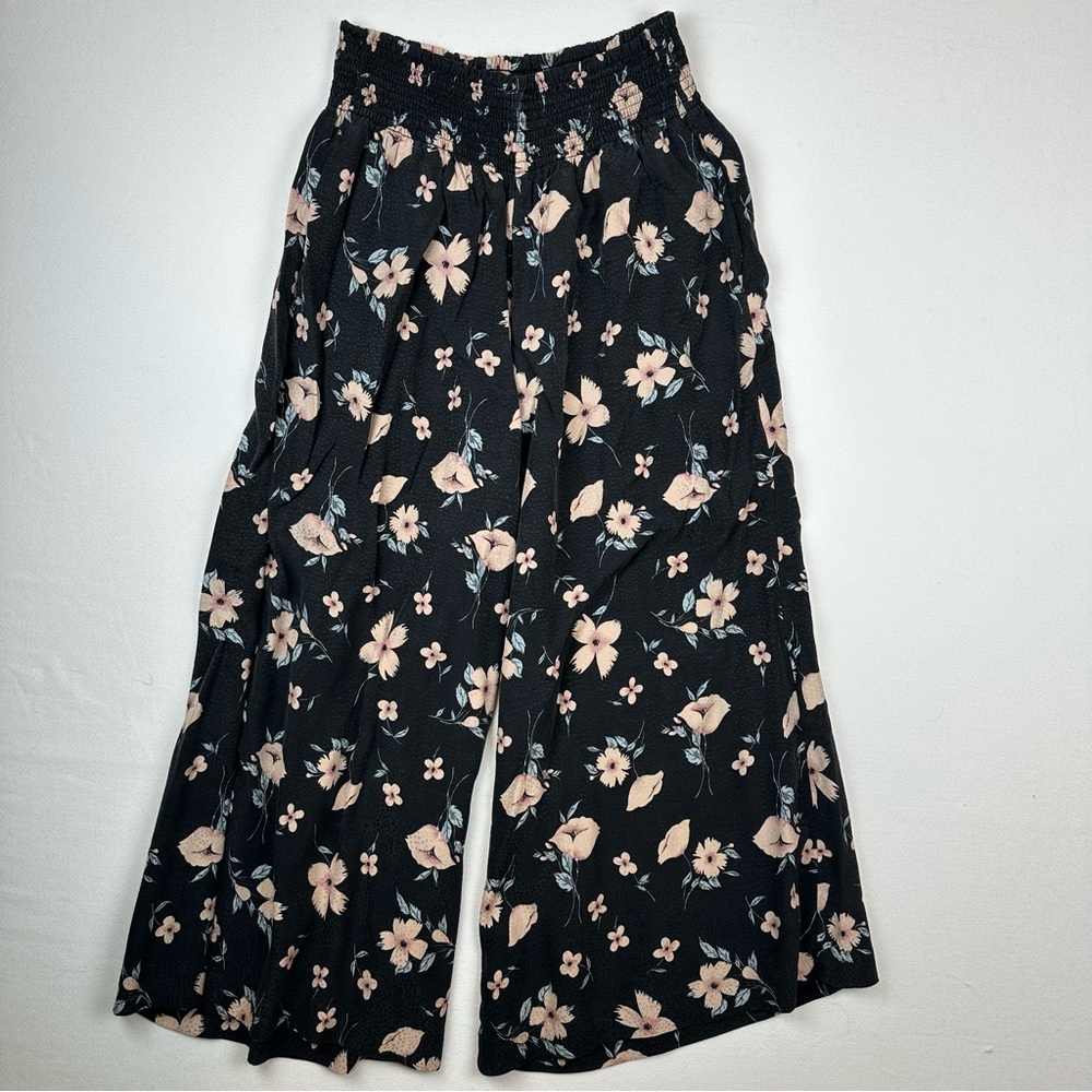 Rebecca Taylor Silk Floral Elastic Wide Leg Palazzo Pant